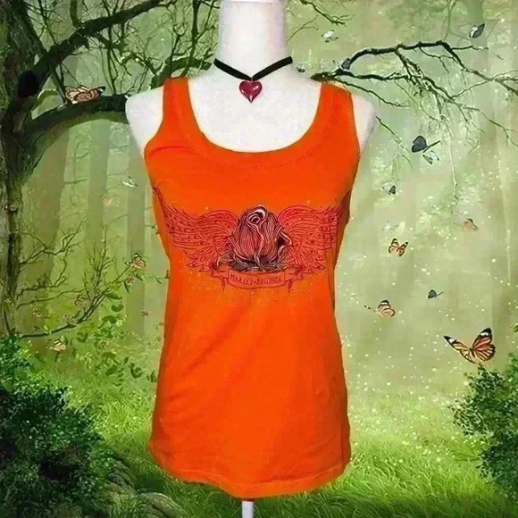 Harley-Davidson Orange Racerback Gem Tank - Picture 1 of 8